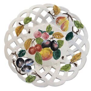Hand-Painted Italian Ceramic Fruit Basket Plate 10" Lattice Design